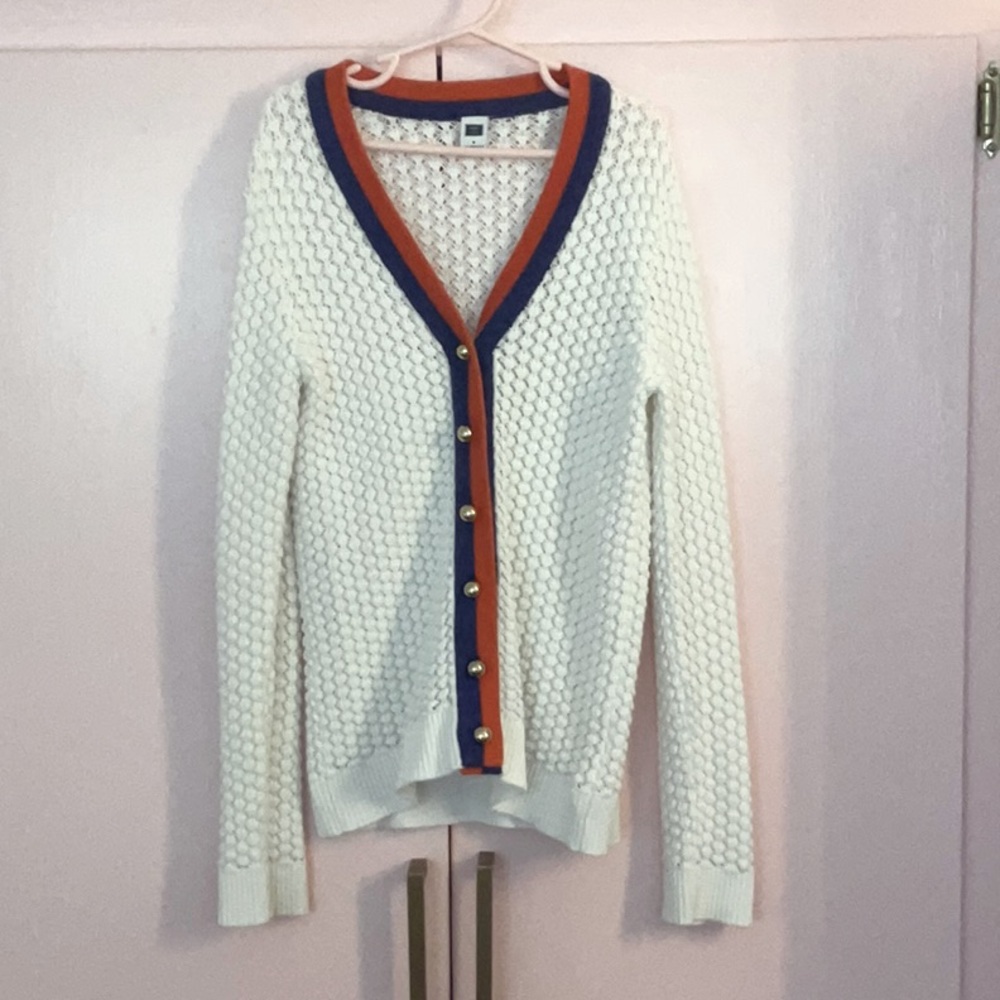Janie and Jack White Knit Cardigan with Blue and Orange Accents